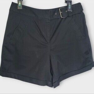 Vintage Talbots Belted Cotton Cuffed Shorts Black Size 12